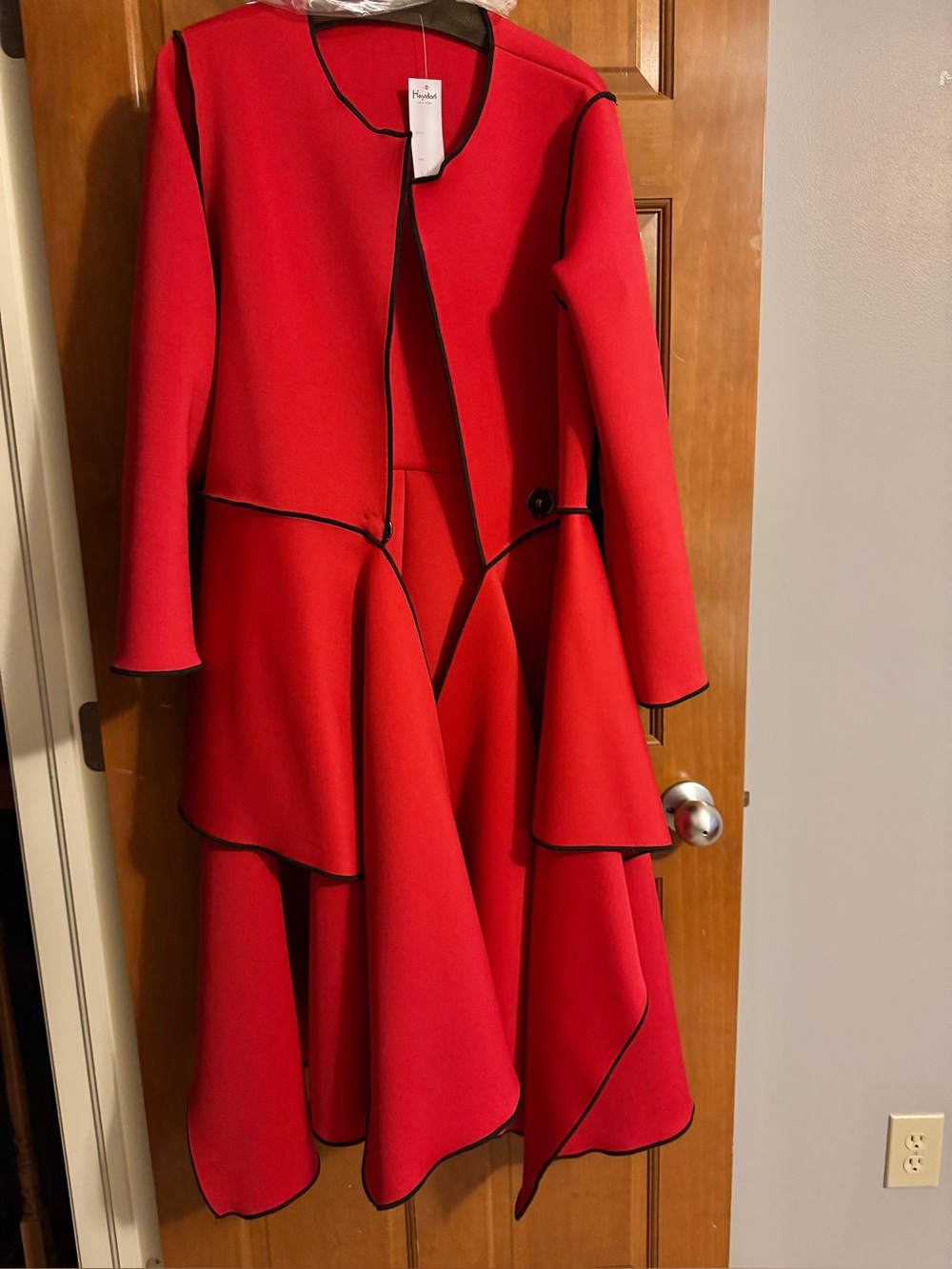 NWOT Heydari XL Red Scuba Hi-Low Coat Dress Jacket $400 Designer Statement - Picture 4 of 5